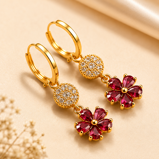 ORAKI Ruby Bloom Hoops Earring