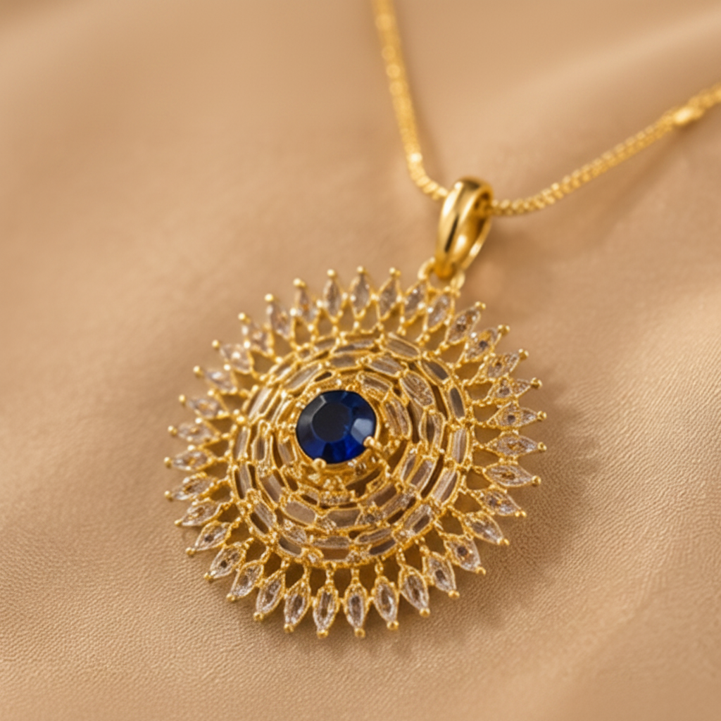 ORAKI Sapphire Aura Gold Pendant Set with Earrings