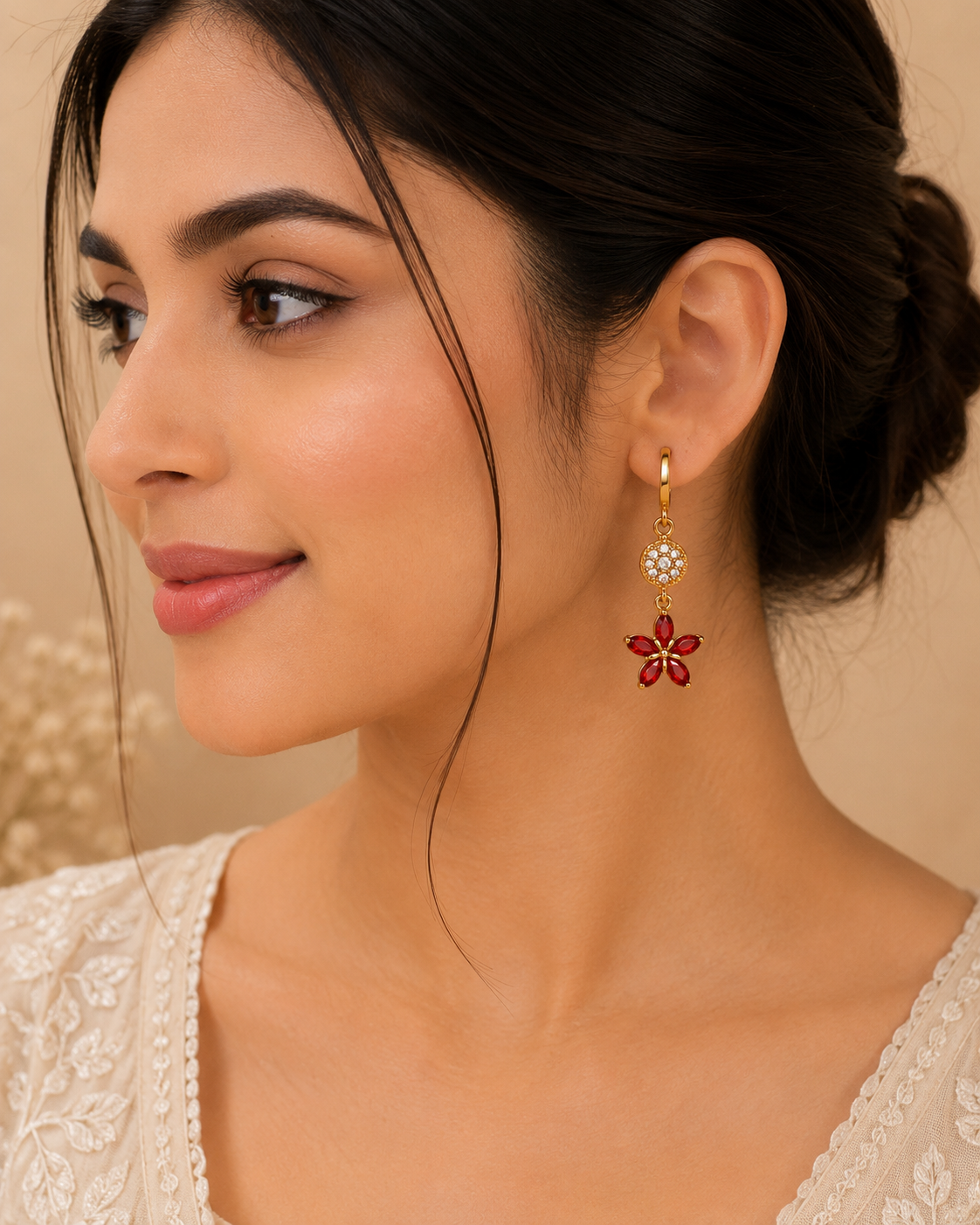 ORAKI Ruby Bloom Hoops Earring