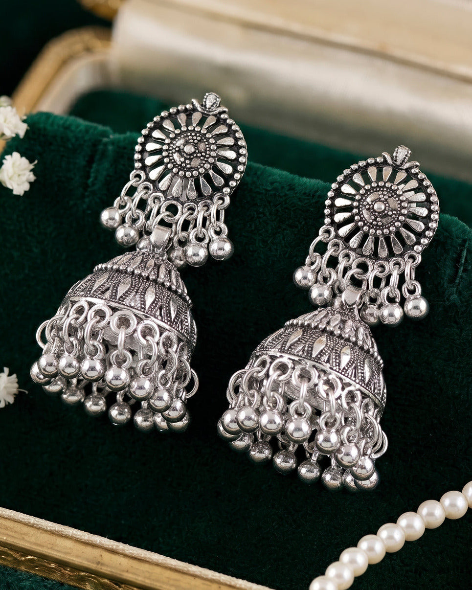 ORAKI Oxidised Silver Jhumka