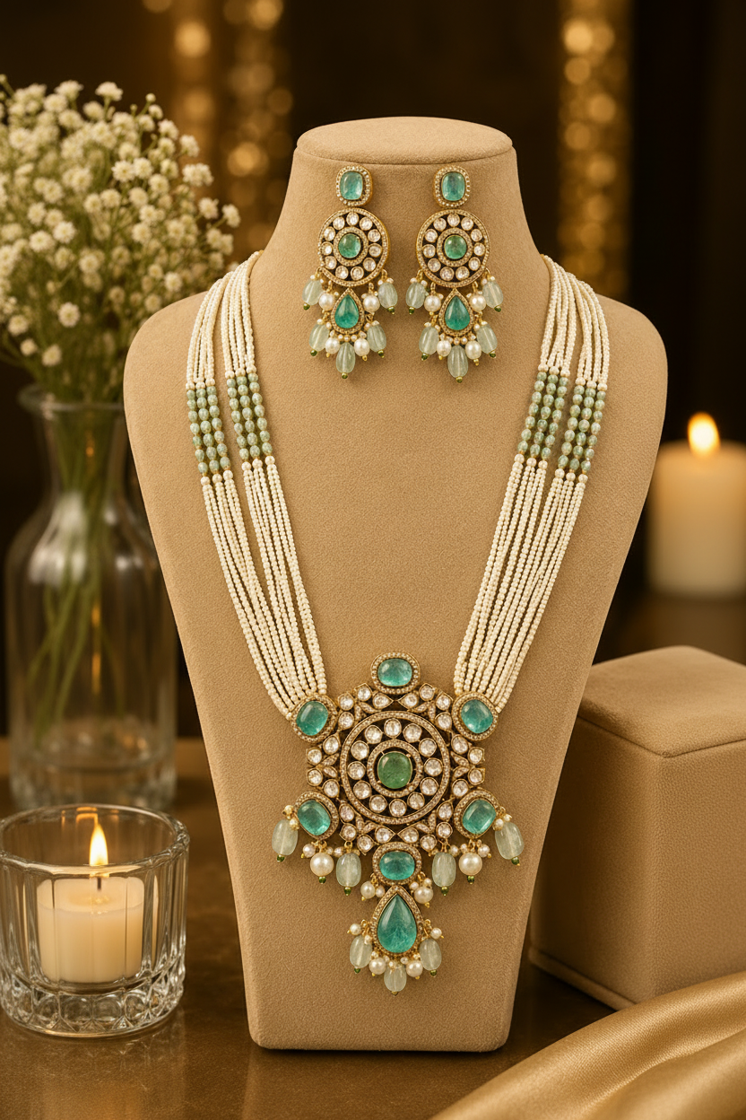 ORAKI Noor-e-Zamrud Pearl Necklace Set with Earrings