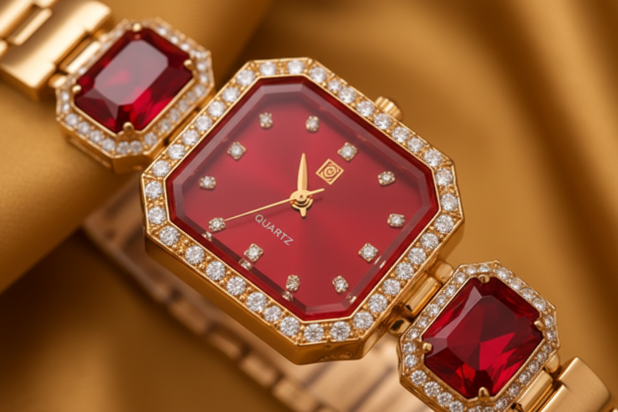 ORAKI Ruby Royale Luxury Gift Set – Necklace, Earrings & Watch