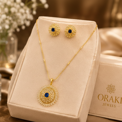 ORAKI Sapphire Aura Gold Pendant Set with Earrings