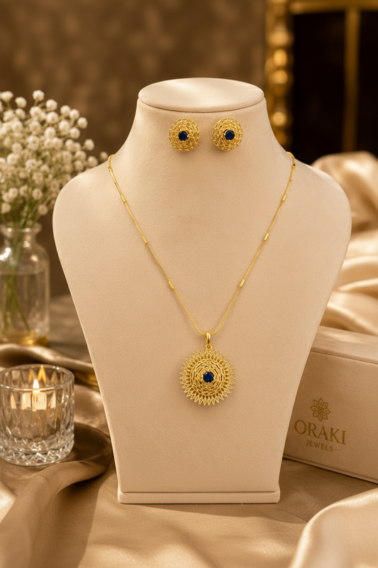 ORAKI Sapphire Aura Gold Pendant Set with Earrings
