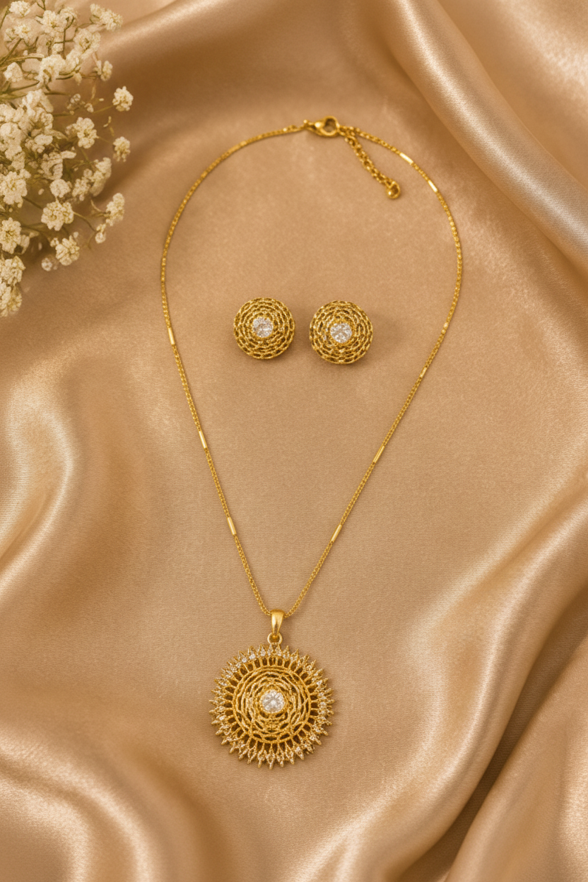 ORAKI Radiant Sun Pendant Set With Earrings