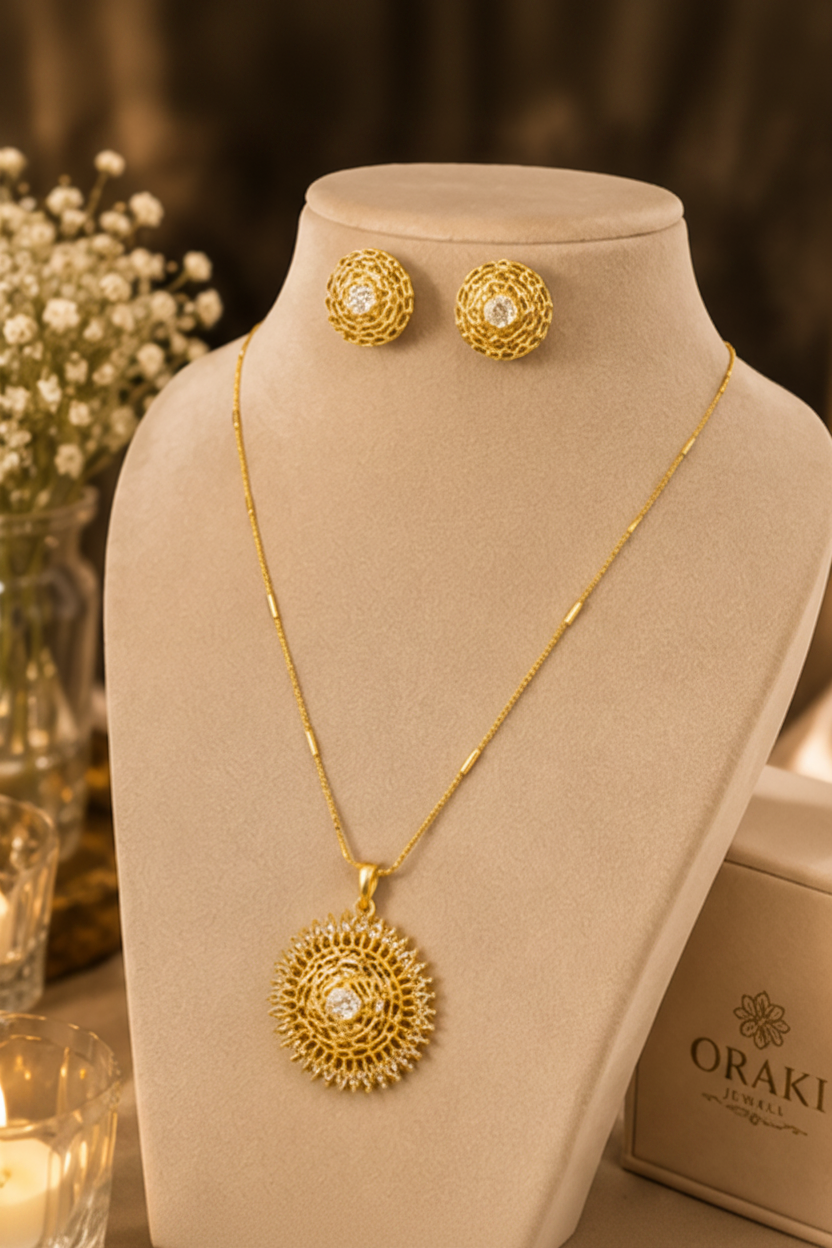 ORAKI Radiant Sun Pendant Set With Earrings