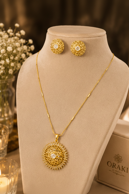 ORAKI Radiant Sun Pendant Set With Earrings