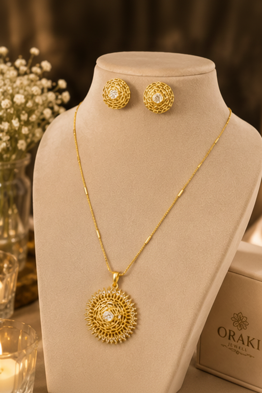 ORAKI Radiant Sun Pendant Set With Earrings