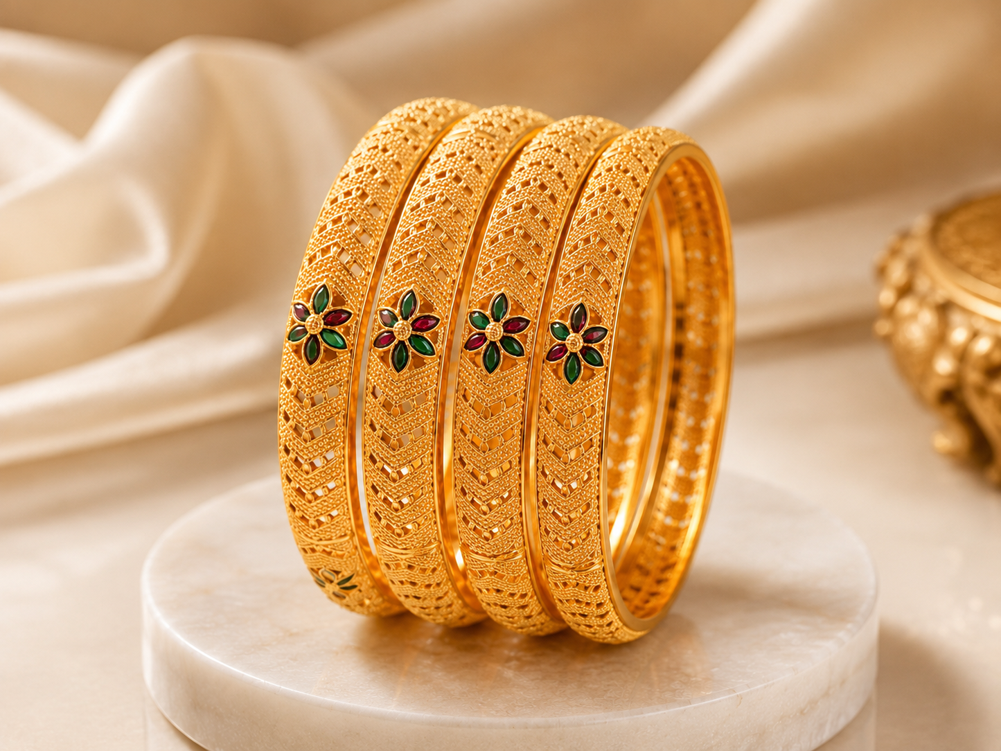 ORAKI Gulnaar Grace Floral Gold-Plated Bangles Set of 4
