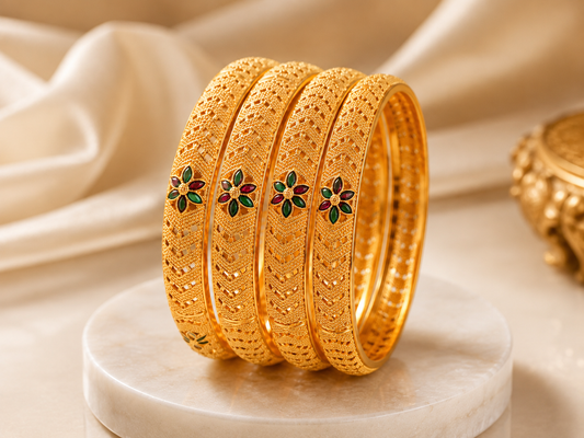 ORAKI Gulnaar Grace Floral Gold-Plated Bangles Set of 4