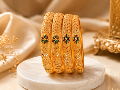 ORAKI Gulnaar Grace Floral Gold-Plated Bangles Set of 4