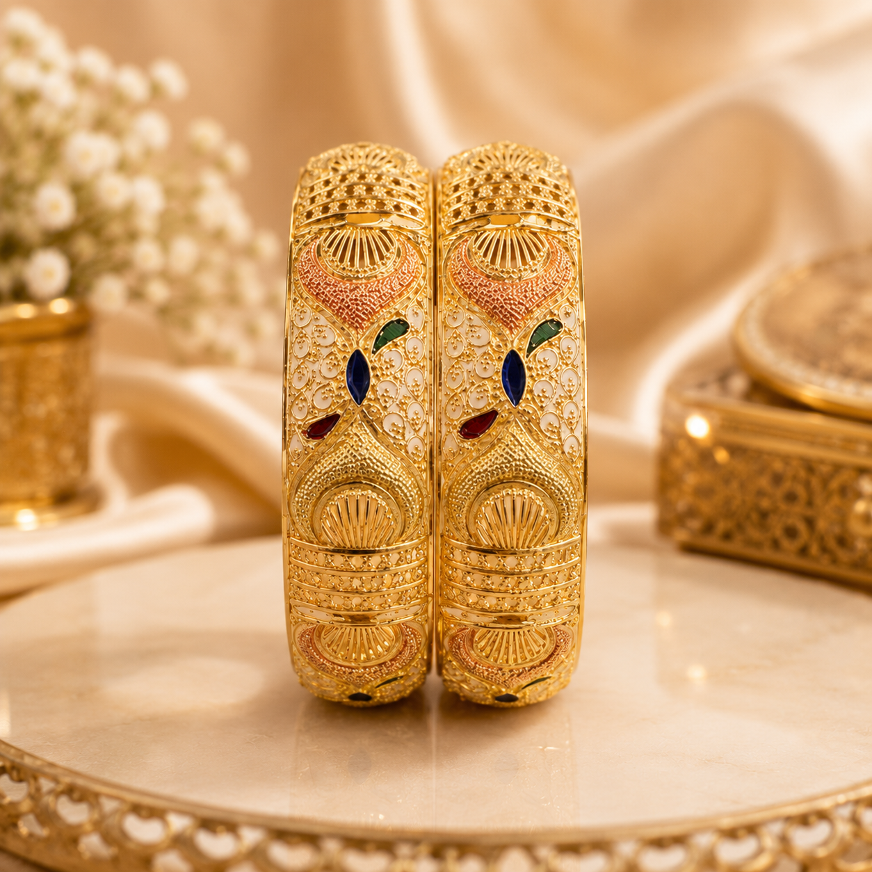ORAKI Rajwada Meenakari Gold-Plated Bangles Set of 2