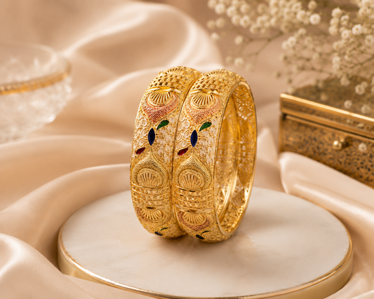 ORAKI Rajwada Meenakari Gold-Plated Bangles Set of 2