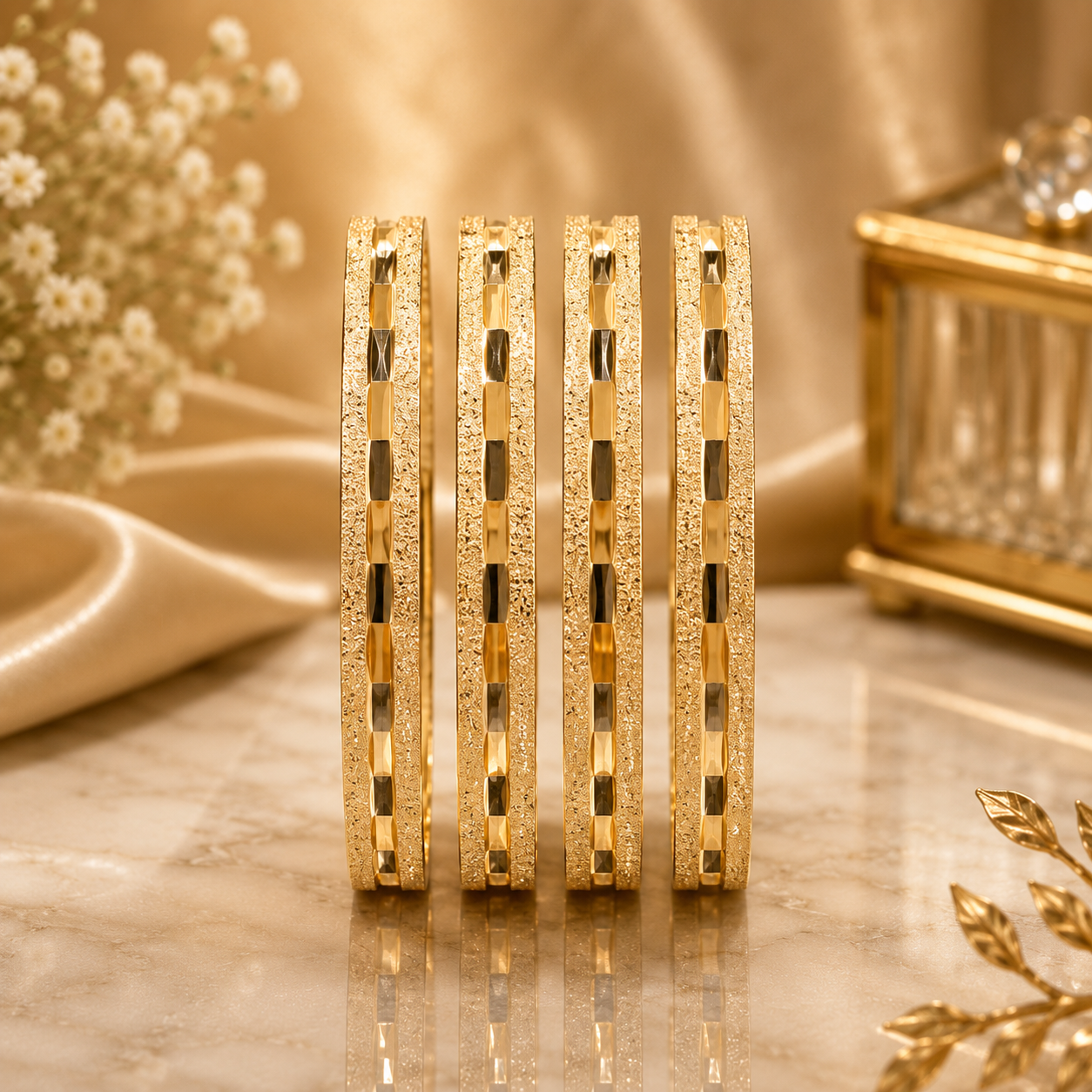 ORAKI Aura Slim Textured Gold-Plated Bangle Set of 4