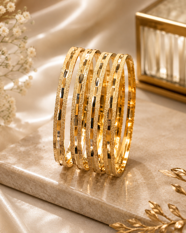 ORAKI Aura Slim Textured Gold-Plated Bangle Set of 4