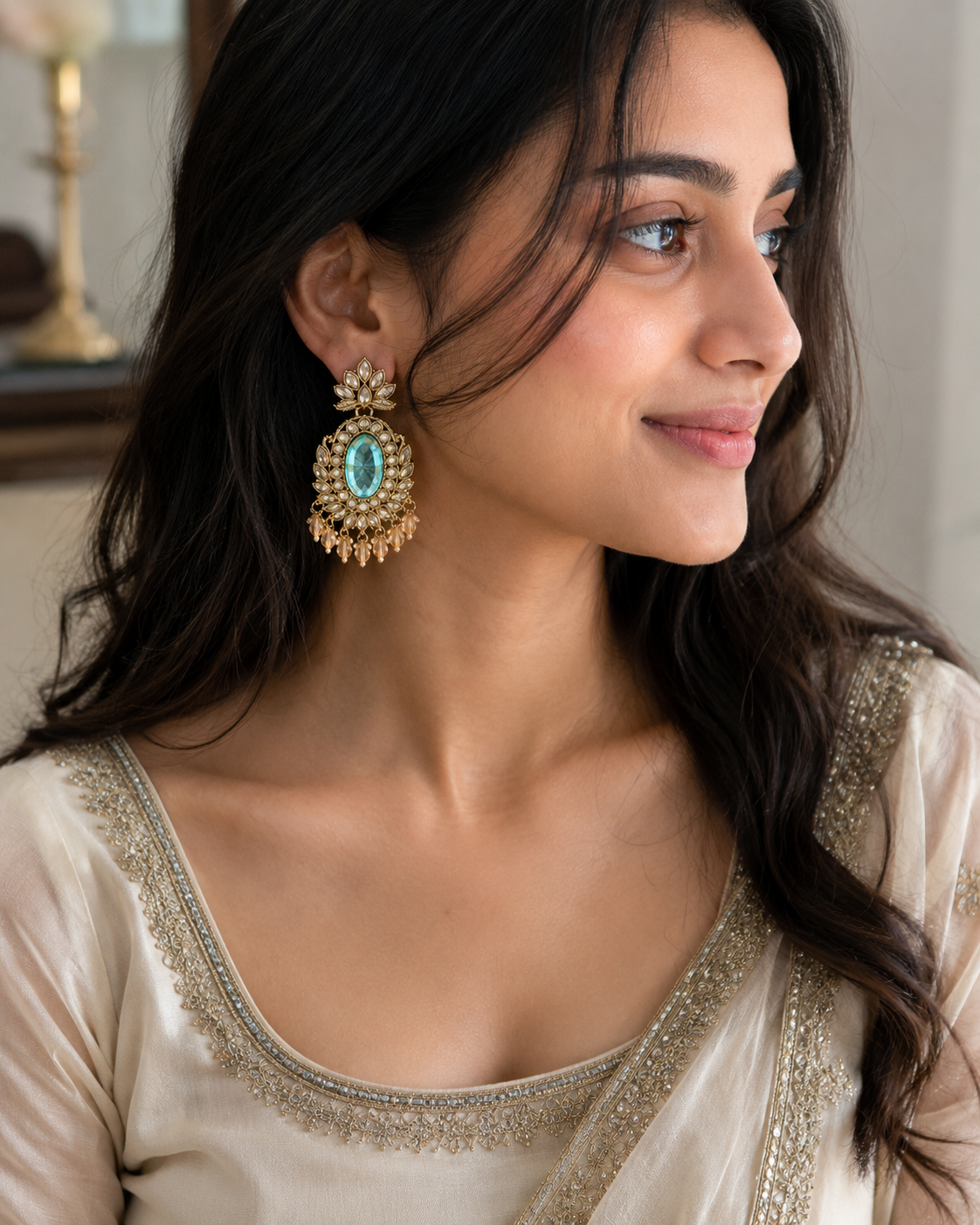ORAKI Zaira Aqua Kundan Earrings