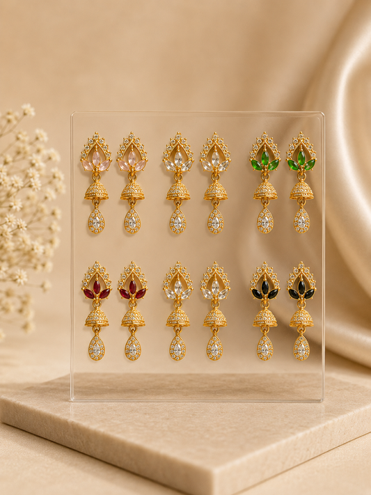 ORAKI Aurelia Lotus Crystal Jhumka Earrings Pair of 6