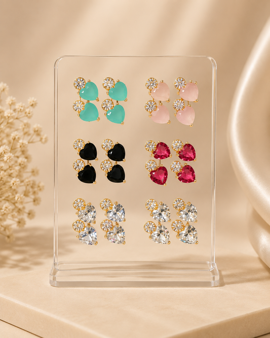 ORAKI Amora Crystal Heart Stud Earrings – Multi Colour Pair of 12