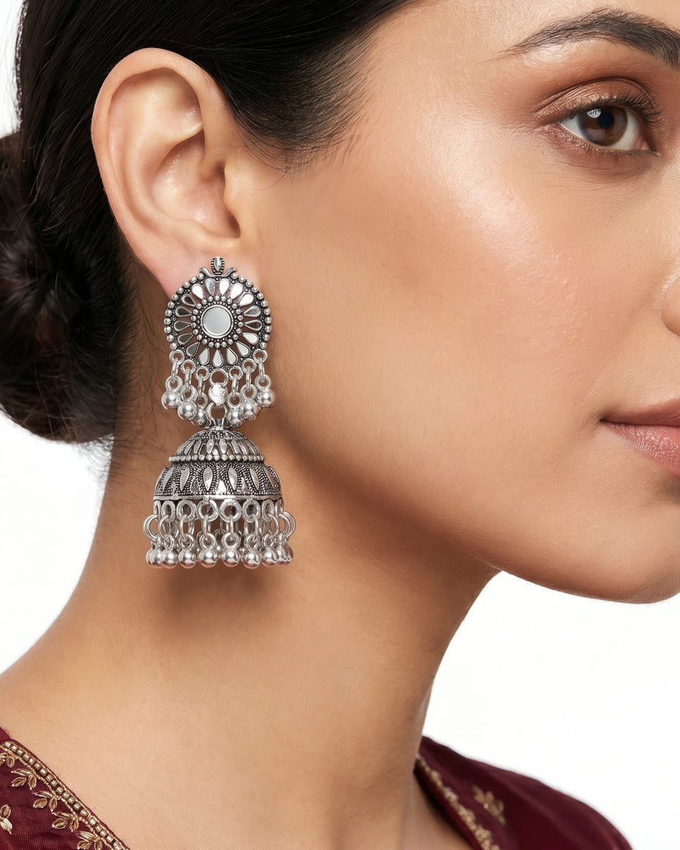 ORAKI Oxidised Silver Jhumka