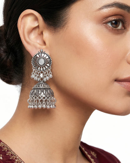ORAKI Oxidised Silver Jhumka