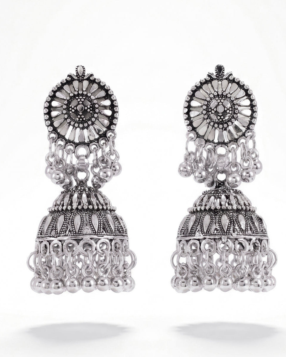 ORAKI Oxidised Silver Jhumka