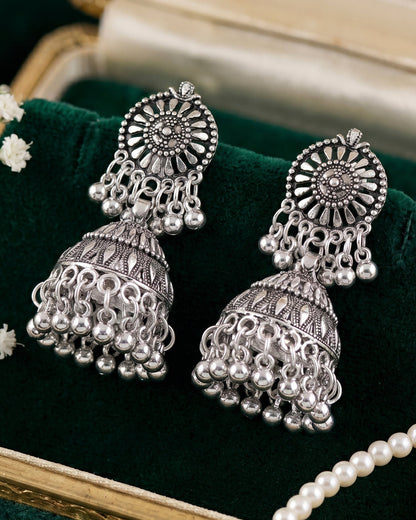 ORAKI Oxidised Silver Jhumka
