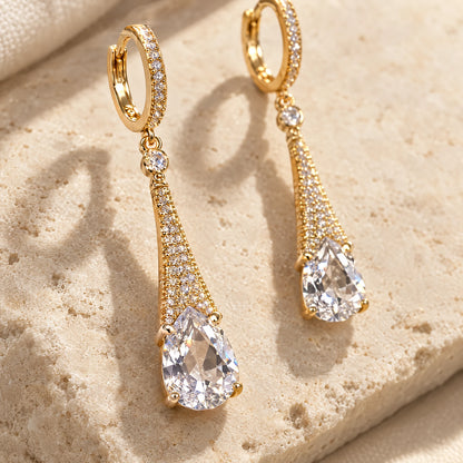 Aurelia Tapered Teardrop Crystal Hoop Earrings by Oraki Jewels, detail close-up