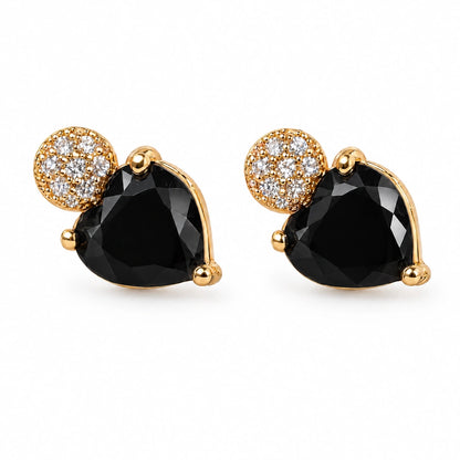 Black Heart Crystal Stud Earrings by Oraki Jewels, front view on white