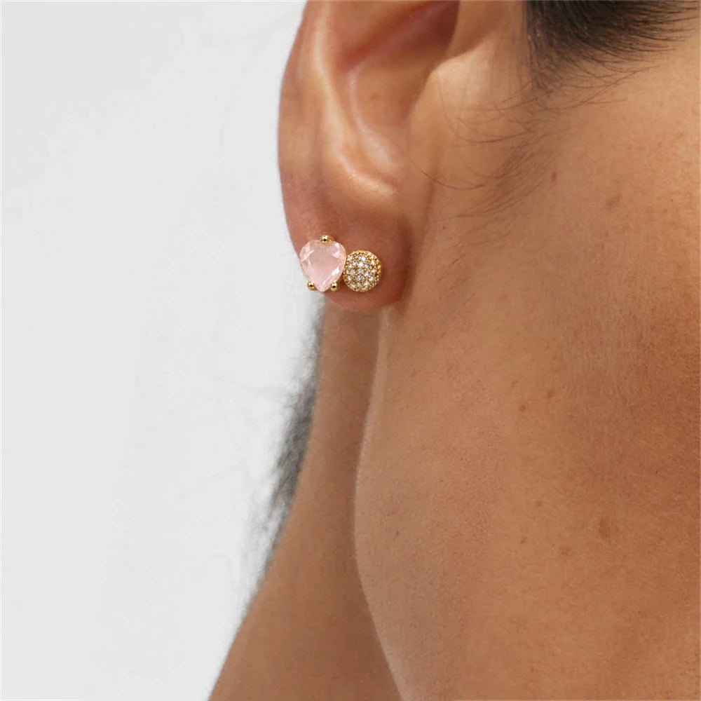 Blush Heart Crystal Stud Earrings by Oraki Jewels, shown worn for styling