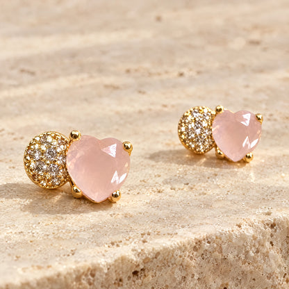Blush Heart Crystal Stud Earrings by Oraki Jewels, detail close-up