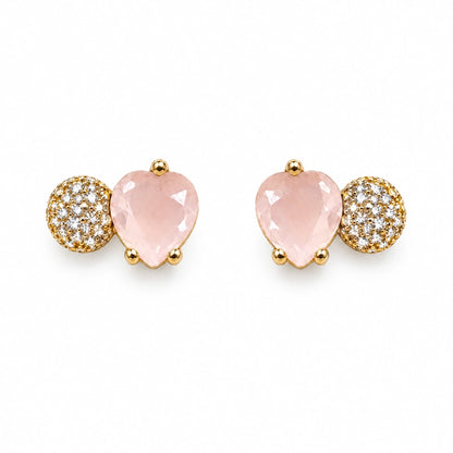 Blush Heart Crystal Stud Earrings by Oraki Jewels, front view on white