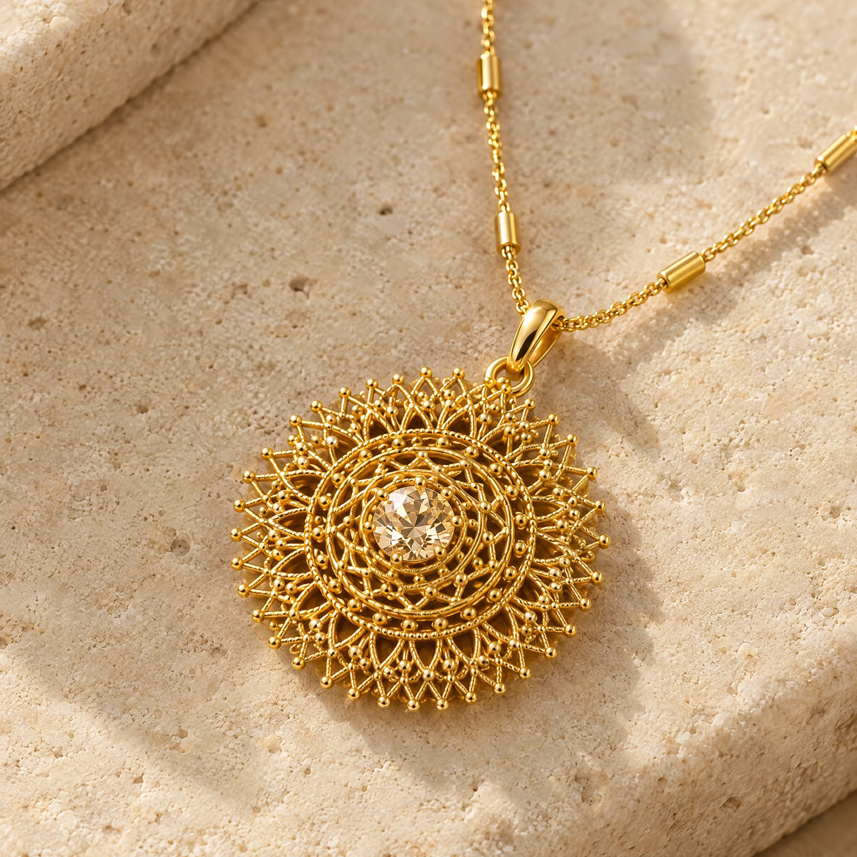 Champagne Filigree Pendant Necklace Set by Oraki Jewels, detail close-up