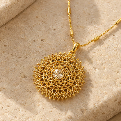 Champagne Filigree Pendant Necklace Set by Oraki Jewels, detail close-up