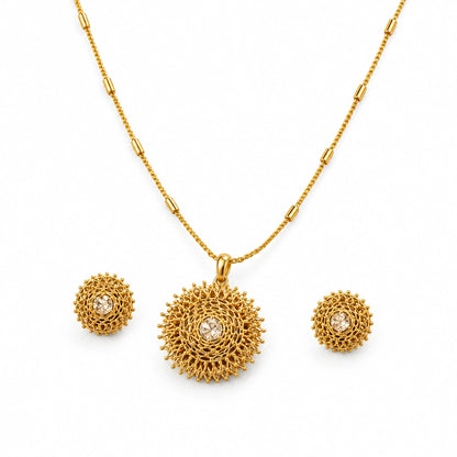 Champagne Filigree Pendant Necklace Set by Oraki Jewels, angled view on white