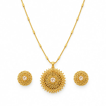 Champagne Filigree Pendant Necklace Set by Oraki Jewels, front view on white