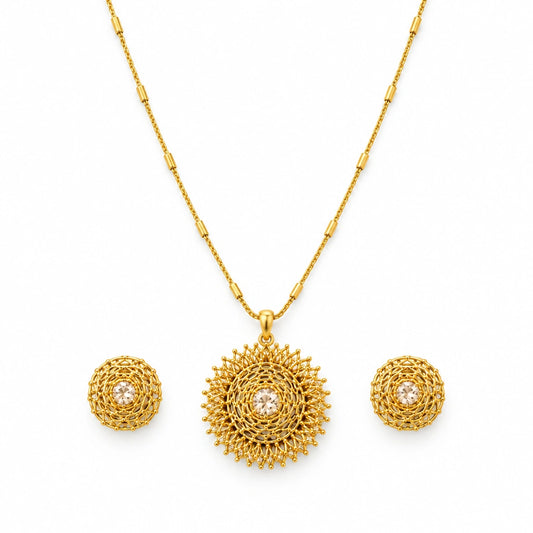 Champagne Filigree Pendant Necklace Set by Oraki Jewels, front view on white