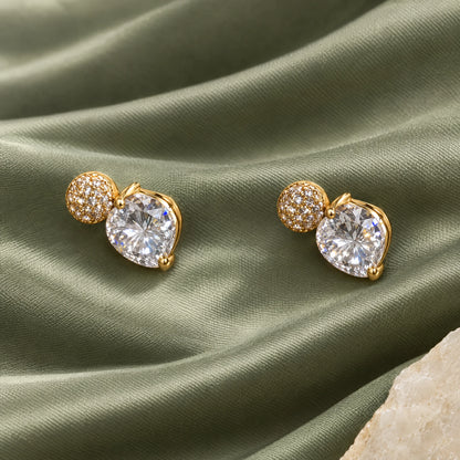 Clear Heart Crystal Stud Earrings by Oraki Jewels, styled studio view