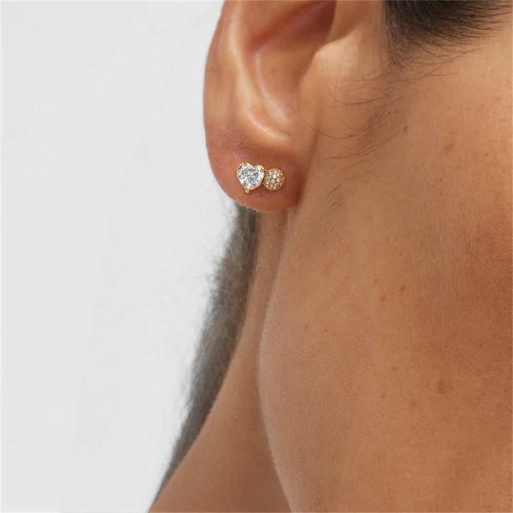 Clear Heart Crystal Stud Earrings by Oraki Jewels, shown worn for styling