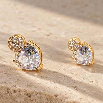 Clear Heart Crystal Stud Earrings by Oraki Jewels, detail close-up