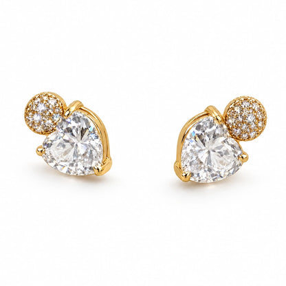 Clear Heart Crystal Stud Earrings by Oraki Jewels, angled view on white