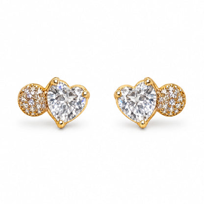 Clear Heart Crystal Stud Earrings by Oraki Jewels, front view on white