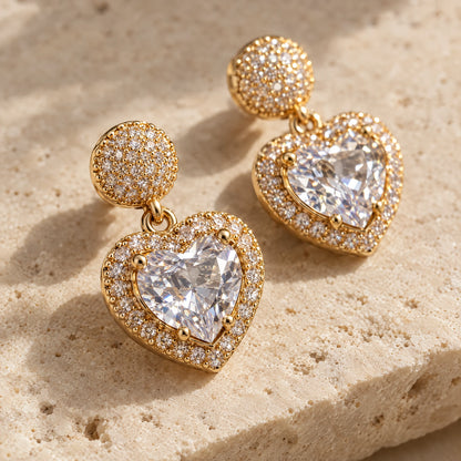 Heart Halo Crystal Drop Earrings by Oraki Jewels, detail close-up