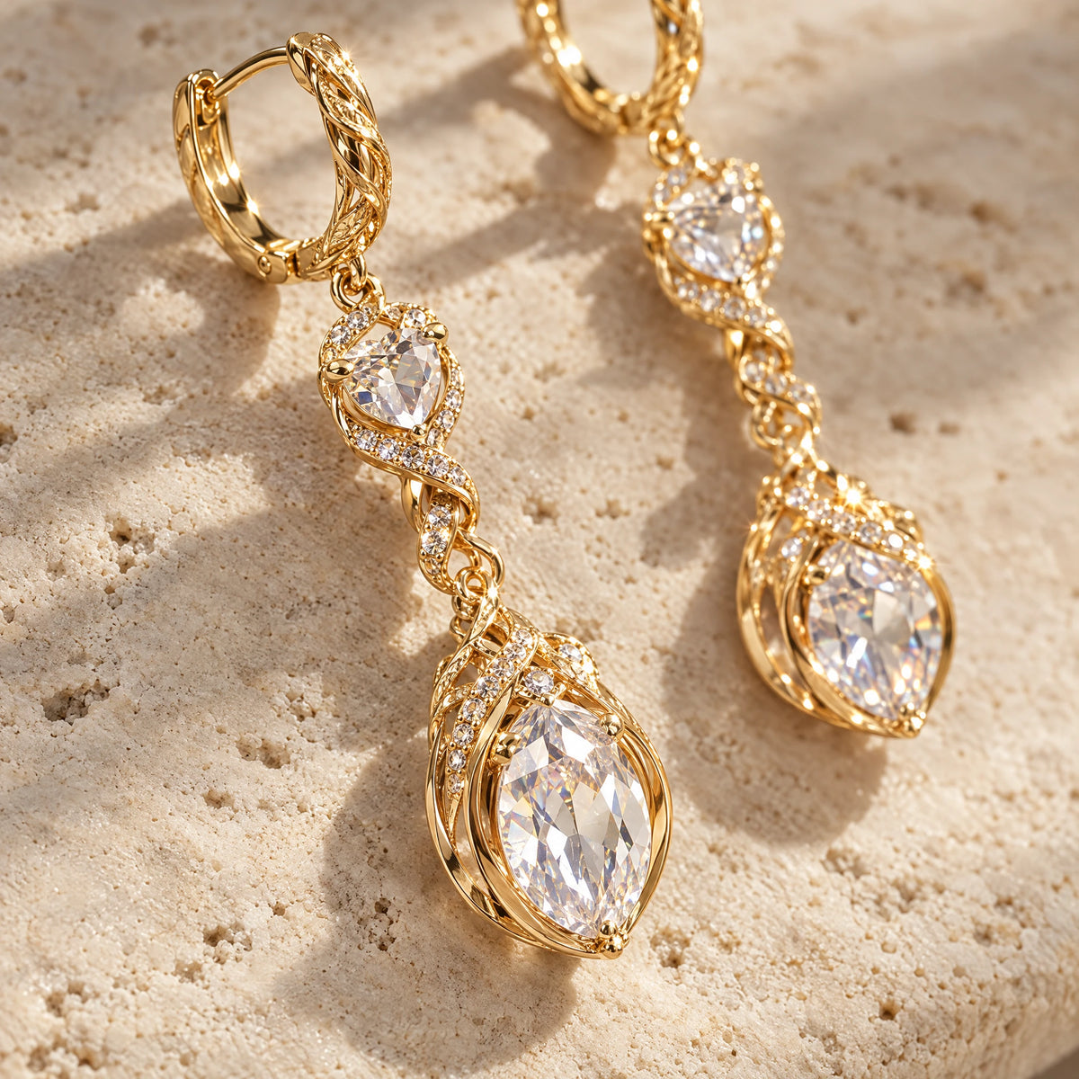 Heartelle Twist Teardrop Crystal Hoop Earrings by Oraki Jewels, detail close-up