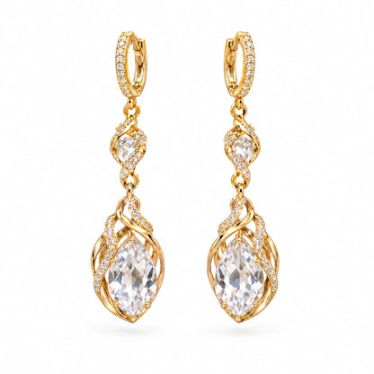 Heartelle Twist Teardrop Crystal Hoop Earrings by Oraki Jewels, front view on white