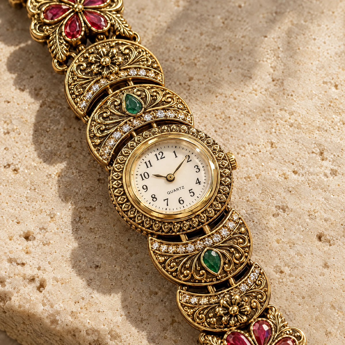 Kashmiri Heritage Filigree Bracelet Watch by Oraki Jewels, detail close-up
