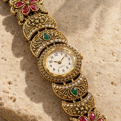 Kashmiri Heritage Filigree Bracelet Watch by Oraki Jewels, detail close-up