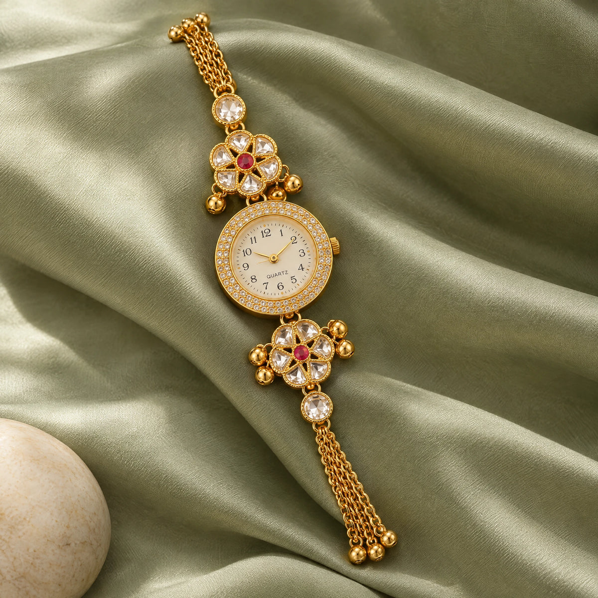 Lotus Filigree Mesh Bracelet Watch by Oraki Jewels, styled studio view