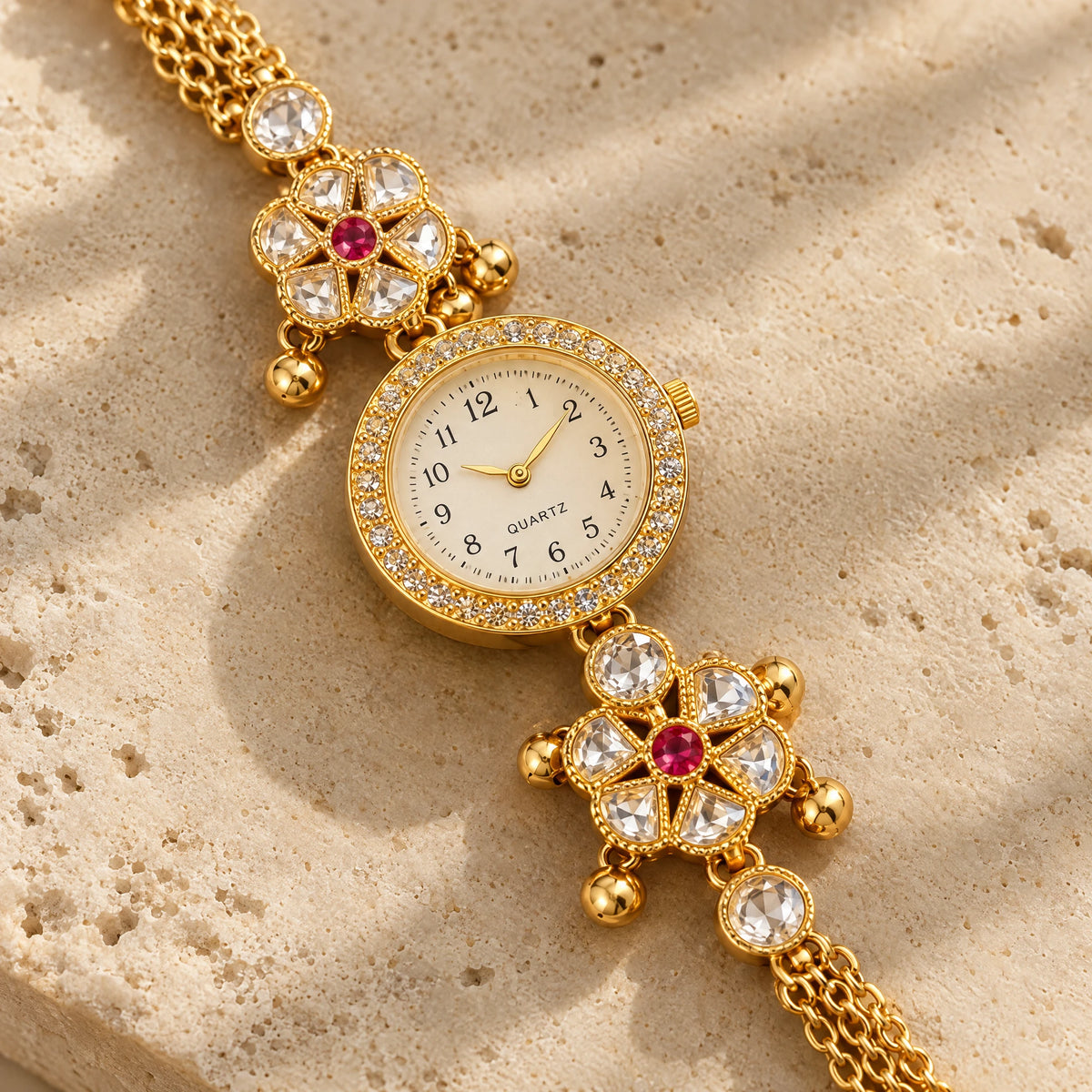 Lotus Filigree Mesh Bracelet Watch by Oraki Jewels, detail close-up