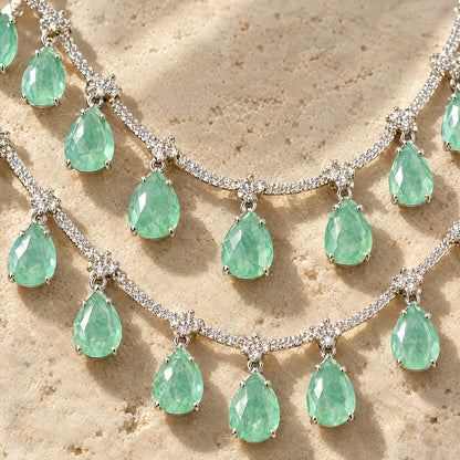 Mint Teardrop Double Strand Necklace Set by Oraki Jewels, detail close-up