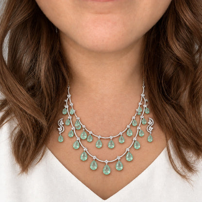 Mint Teardrop Double Strand Necklace Set by Oraki Jewels, shown worn in a natural studio crop